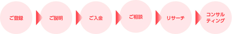 ご登録&rarr;ご説明&rarr;ご入金&rarr;ご相談&rarr;リサーチコンサルティング
